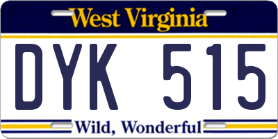 WV license plate DYK515