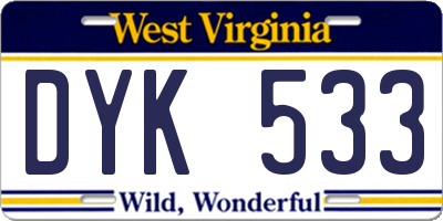 WV license plate DYK533