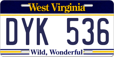 WV license plate DYK536