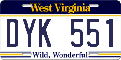 WV license plate DYK551