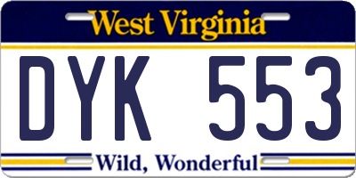 WV license plate DYK553