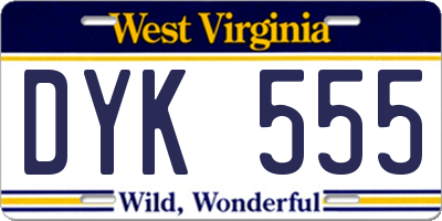 WV license plate DYK555