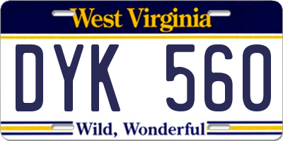 WV license plate DYK560