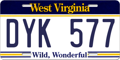 WV license plate DYK577