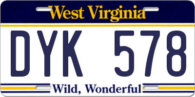WV license plate DYK578