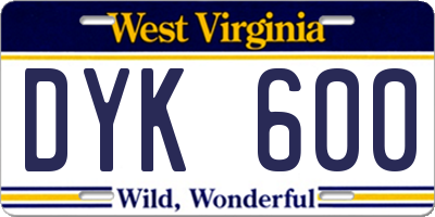 WV license plate DYK600