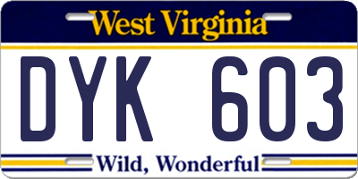 WV license plate DYK603