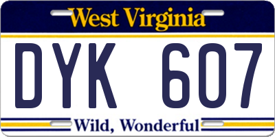 WV license plate DYK607
