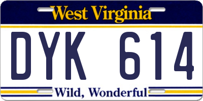 WV license plate DYK614