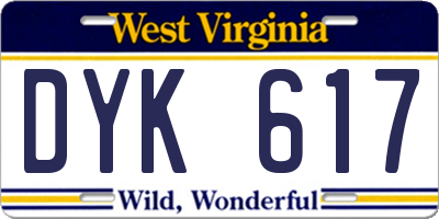 WV license plate DYK617