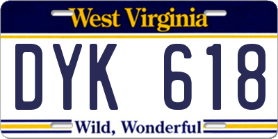 WV license plate DYK618
