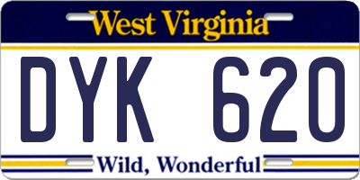 WV license plate DYK620