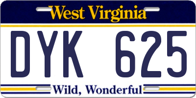 WV license plate DYK625
