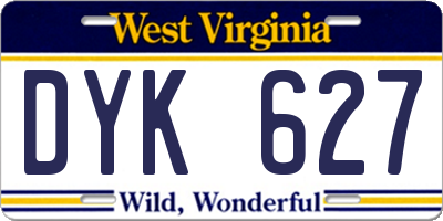 WV license plate DYK627