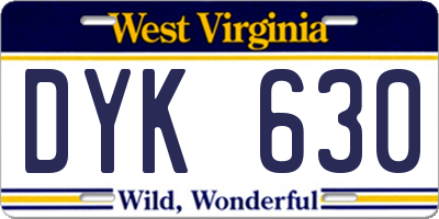 WV license plate DYK630