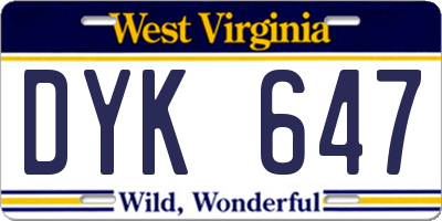 WV license plate DYK647