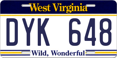 WV license plate DYK648
