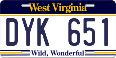 WV license plate DYK651