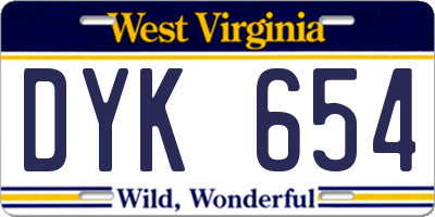 WV license plate DYK654