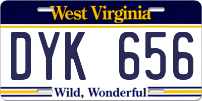 WV license plate DYK656