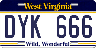 WV license plate DYK666