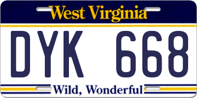 WV license plate DYK668