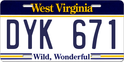 WV license plate DYK671
