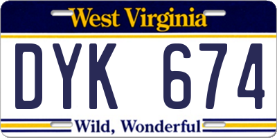 WV license plate DYK674