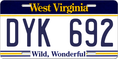 WV license plate DYK692
