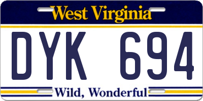 WV license plate DYK694