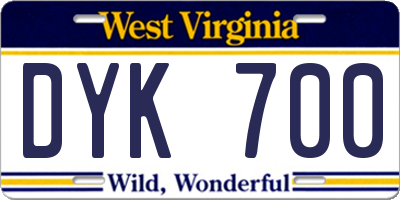 WV license plate DYK700
