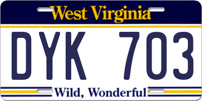 WV license plate DYK703