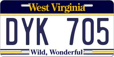 WV license plate DYK705
