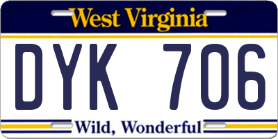 WV license plate DYK706