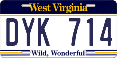 WV license plate DYK714