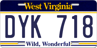 WV license plate DYK718