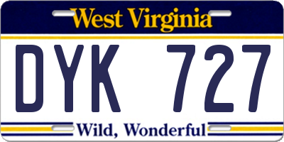 WV license plate DYK727