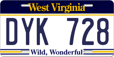 WV license plate DYK728