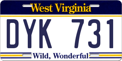 WV license plate DYK731