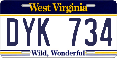 WV license plate DYK734