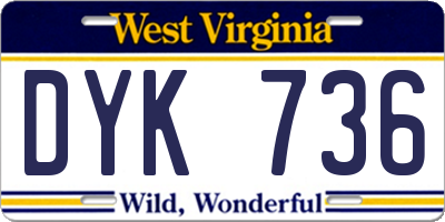 WV license plate DYK736