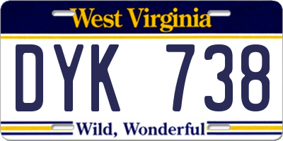 WV license plate DYK738