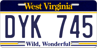 WV license plate DYK745