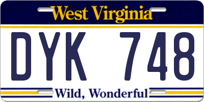 WV license plate DYK748