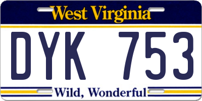 WV license plate DYK753