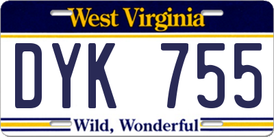 WV license plate DYK755