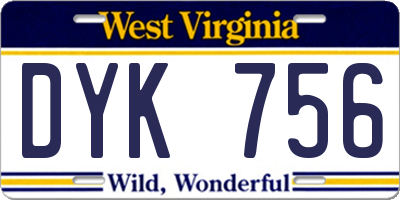 WV license plate DYK756