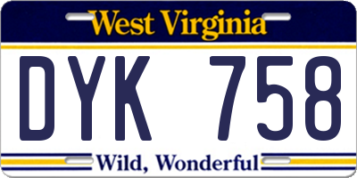 WV license plate DYK758