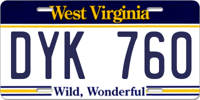 WV license plate DYK760