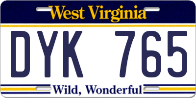 WV license plate DYK765